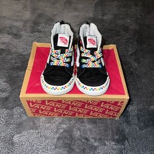 Vans Sk8 Hi-Zip Black Kids Sneakers with Multicolor Laces